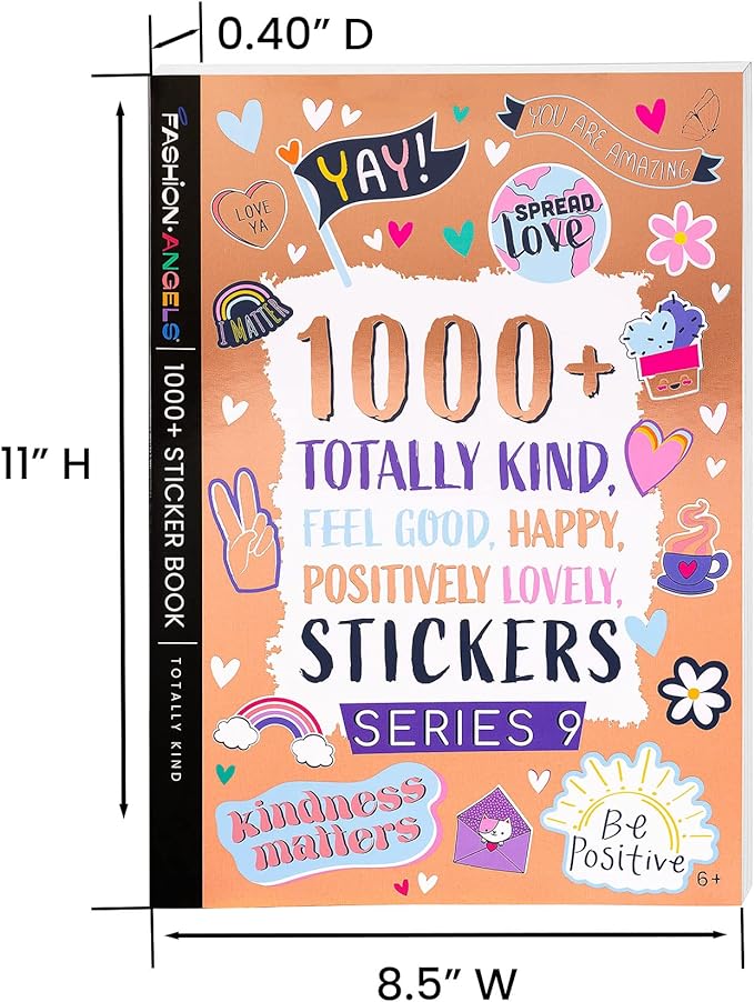 Fashion Angels 1000+ Kindness Stickers for Kids Positive Affirmation & Mental Health Stickers - 40-Page Sticker Book for Scrapbooks, Planners, Rewards, Ages 6+