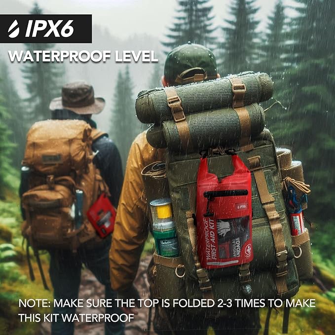 THRIAID 250 PCS Waterproof First Aid Kit, Roll Top Reflective Boat Dry Bag Bug Out Bag, Emergency Medical Kit Ideal for Boating, Camping, Fishing, Kayaking, Floating, Red