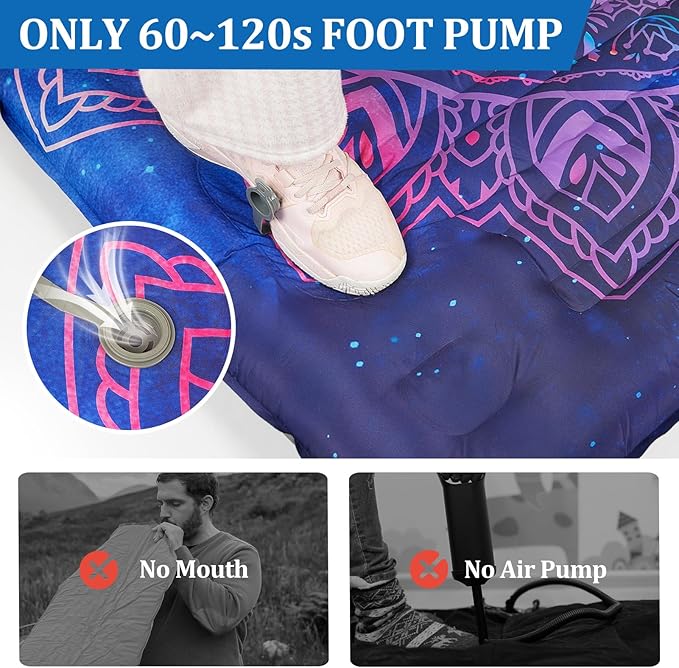 Camping Sleeping Pad Extra Thick 5 Inch Inflatable Camping Pad with Pillow Sleeping Mat Built-in Foot Pump Portable Lightweight Camping Air Mattress for Backpacking Hiking Tent