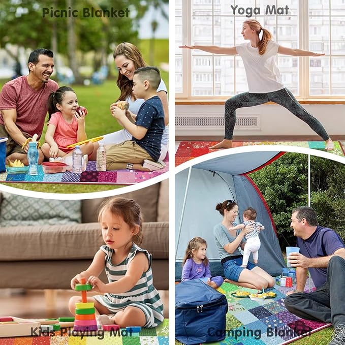 Extra Large Picnic Blankets Waterproof Foldable (80"x 80") Boho Beach Blanket Waterproof Sandproof,3-Layer Thicking Mat Outdoor Packable Camping Blanket