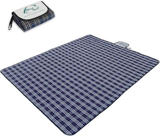 Wind Tour Family Outdoor Waterproof Durable Picnic Blankets with Carry Strap,Foldable 50×70.9 inch Sandproof Beach Mat for Kids Playground Camping Park Hiking Grass Travelling (1, Navy Blue)