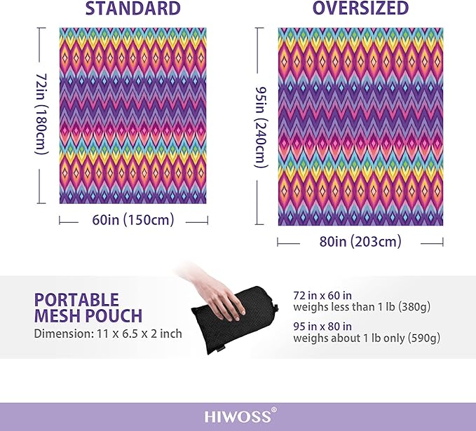 Beach Blanket Waterproof Sandproof Oversized 95”x 80”,Sand Free Beach Mat with Corner Pockets,Portable Mesh Bag for Beach Festival,Picnic,Travel and Outdoor Camping (Neon)