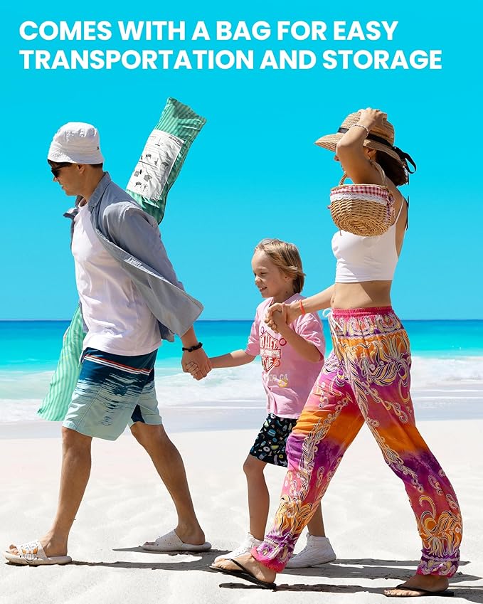 OutdoorMaster Beach Cabana with Fringes, Portable 6' x 6' Beach Canopy for Sand, Easy Set Up Sun Shelter, Included Side Wall, UPF 50+ UV Protection Sun Umbrella - for Family & Friends -Stripes