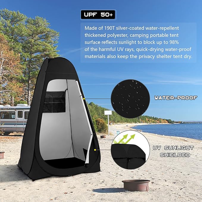 BRIAN & DANY Pop Up Shower Tent, Portable Privacy Camping Changing Tent, Camp Toilet Bathroom Pod with Rain Shelter & Windows, UPF 50+ & Waterproof, 47.2" x 47.2" x 74.8"