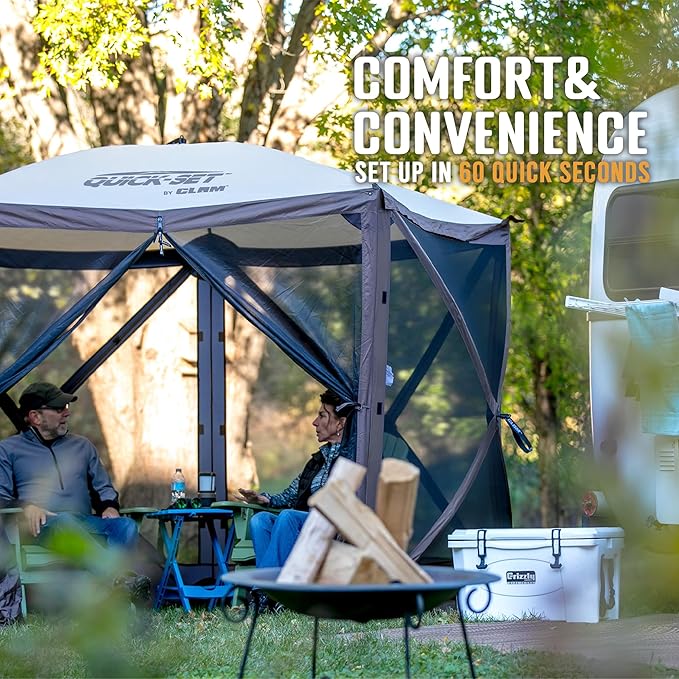 CLAM Quick Set Venture 9 by 9 Ft Portable Canopy Shelter, Blue + Clam Quick Set Screen Hub Tent Wind & Sun Panels, Accessory Only, Blue (3 Pack)
