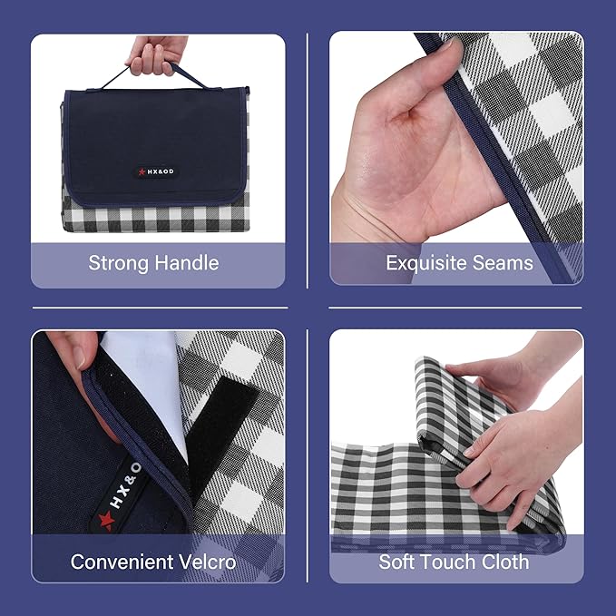 Picnic Blanket Outdoor Extra Large Picnic Mat 80"X60" Camping Blanket Beach Blanket Foldable Waterproof Sand Mat Hiking Travel Family Concerts(Blue)