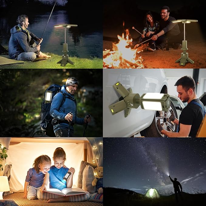 DUSKTEC 2000LM Camping Lantern, Portable IPX7 Waterproof Camping Lamp Rechargeable with 14000mAh, Magnetic Base & Telescopic Light Quadpod, 270° Rotating Blades, 3 Color Dimming for Emergency, Hiking