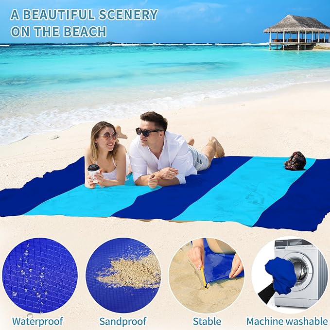 BYDOLL Beach Blanket Waterproof Sandproof 78''×81'' Suits1-4 Adults Compact Lightweight Oversized Sand-Free Blanket Large Picnic Mat for Beach Travel Camping Hiking