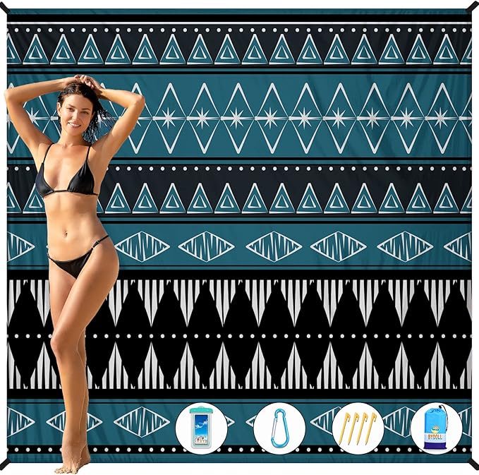 BYDOLL Beach Blanket 78''X81'' 4-7 Adults Oversized Lightweight Waterproof Sandproof Blanket for Beach Large Picnic Mat Travel Camping