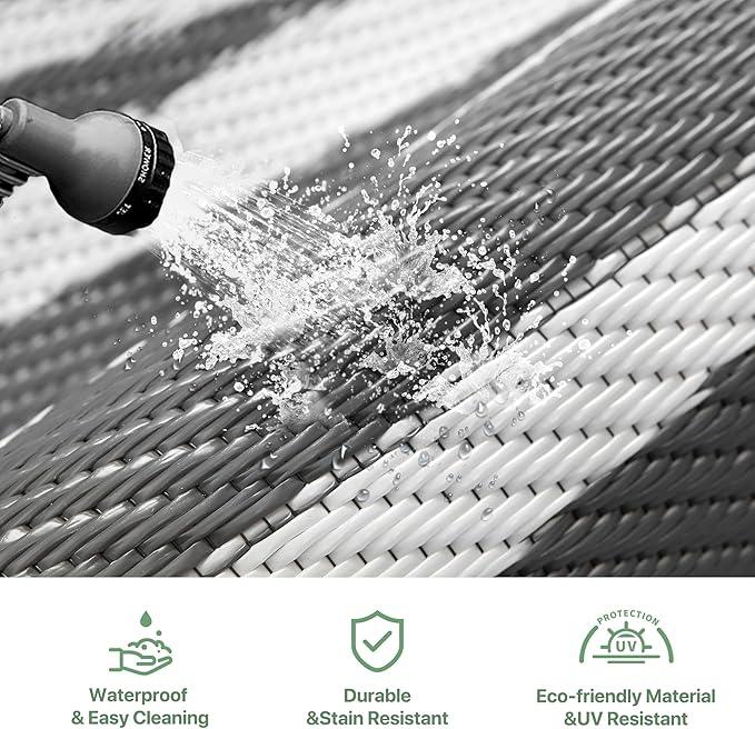 GENIMO Outdoor Rug Waterproof for Patio Decor, 6'x9' Reversible Plastic Straw Area Carpet, Camping Outside Mat for Outdoor, RV, Deck, Camper, Balcony, Picnic, Grey & White