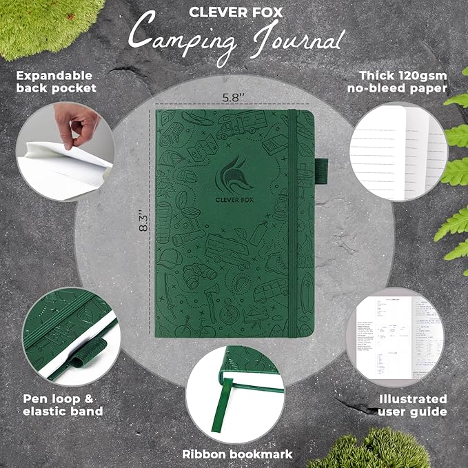 Clever Fox Camping Journal – Camper Log Book & RV Trip Planner – Outdoor Camp Journal & Adventure Travel Notebook for 12 Trips, A5 (Forest Green)