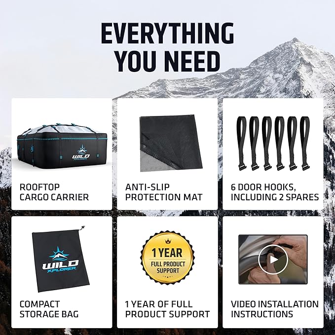 Rooftop Cargo Carrier - Waterproof Soft Shell Car Roof Cargo Carrier, Heavy Duty Car Top Luggage Cargo Bag with Patented Door Hook System and Non-Slip Mat for Car or SUV (19 Cubic Feet)