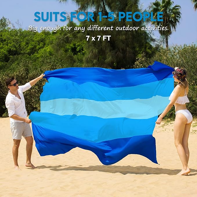 BYDOLL Nylon Beach Blanket Waterproof Sandproof Oversized 7'x7' Suits 1-5 Adults Sand Free Extra Large Blanket Lightweight Soft Picnic Mat for Beach Travel Camping