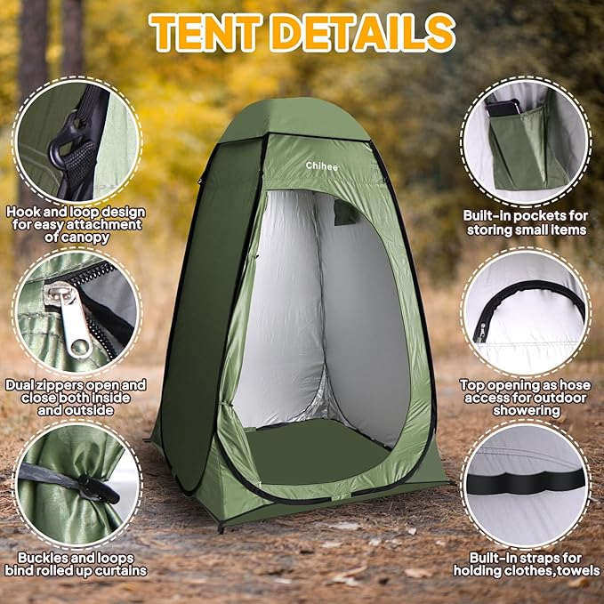 Chihee Outdoor Privacy Shelter Pop Up Camping Bathroom Tent Pod Portable Changing 1 Room Instant Camp Toilet Stall Shower Tents Dressing Room Foldable with Cover Floor Carry Bag Hiking Fishing