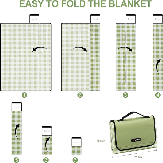 Picnic Blanket Outdoor Extra Large Picnic Mat 80"X60" Camping Blanket Beach Blanket Foldable Waterproof Sand Mat Hiking Travel Family Concerts(Green)