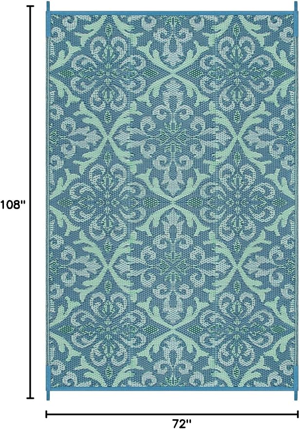 Lahome Waterproof Outdoor Rug 6x9 ft, Reversible Plastic Straw Patio Rug for Camping, RV Mat Outside, Indoor Outdoor Carpet for Porch Deck Backyard Camper Picnic, Green & White 6x9