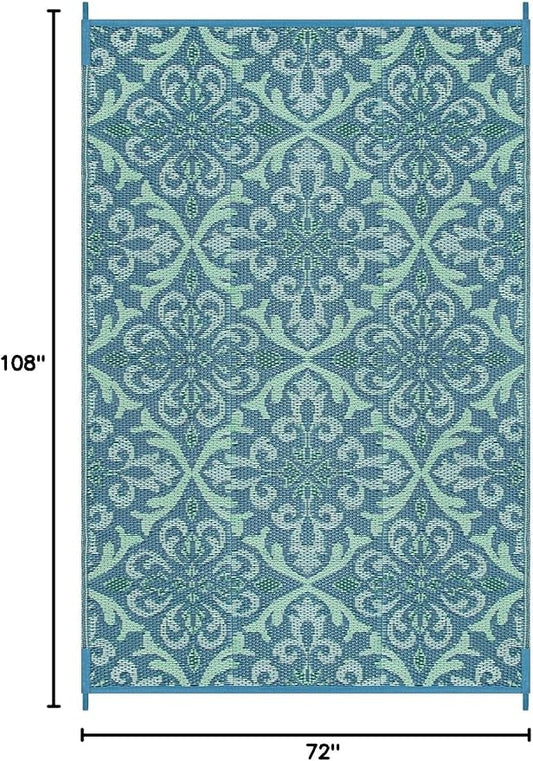 Lahome Waterproof Outdoor Rug 6x9 ft, Reversible Plastic Straw Patio Rug for Camping, RV Mat Outside, Indoor Outdoor Carpet for Porch Deck Backyard Camper Picnic, Green & White 6x9