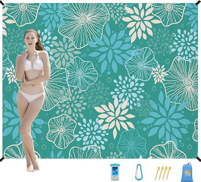 Beach Blanket Waterproof Sandproof 1-7 Adult Oversized 78 '' × 110 '' Lightweight Durable Compact Sand Free Beach Mat for Travel Camping Hiking Picnic Blanket Extra Large