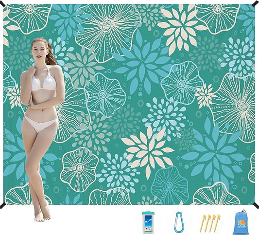 Beach Blanket Waterproof Sandproof 1-7 Adult Oversized 78 '' × 110 '' Lightweight Durable Compact Sand Free Beach Mat for Travel Camping Hiking Picnic Blanket Extra Large