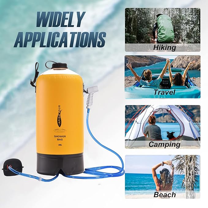 Portable Camping Shower Bag - 10L/2.2 Gallons 20/5 Gallons Solar Shower Water Bag with Foot Pump, Hose and Shower Head - Camp Shower for Camping, Beach, Travel, Outdoor Activities