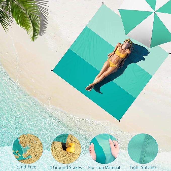 BYDOLL Beach Blanket 78''X81'' 4-7 Adults Oversized Lightweight Waterproof Sandproof Blanket for Beach Large Picnic Mat Travel Camping