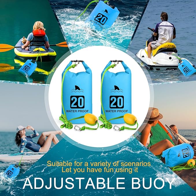 2 Set 20L Sand Anchor Heavy Duty Buoy Kit 2 in 1 Kayak Anchor Floating Waterproof Dry Bag with High Visibility Float Rope for Lake Beach Boat Hiking Camping Water Sports Surfing Kayaking(Sky Blue)