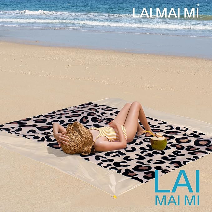 Sandproof Waterproof Beach Blanket, 80"x80" Large Beach Mat for 4-6 Adults, Lightweight Quick Dry Windproof Picnic Mat