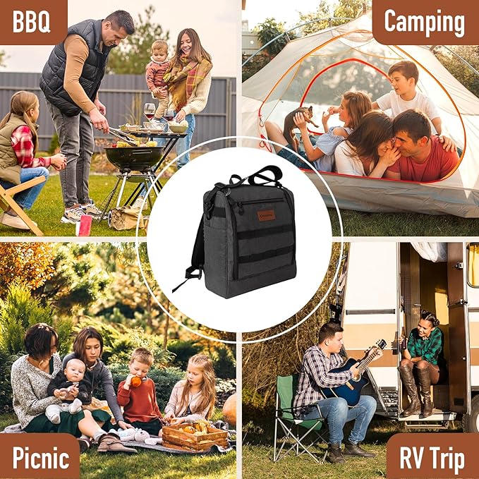 KingCamp Oversized Camping Kitchen Organizer, Ultralight Hanging Cooking Utensils Bag Portable Storage Backpack with Paper Towel Holder & 3 Pockets for Outdoor BBQ Cooking (Bag Only)