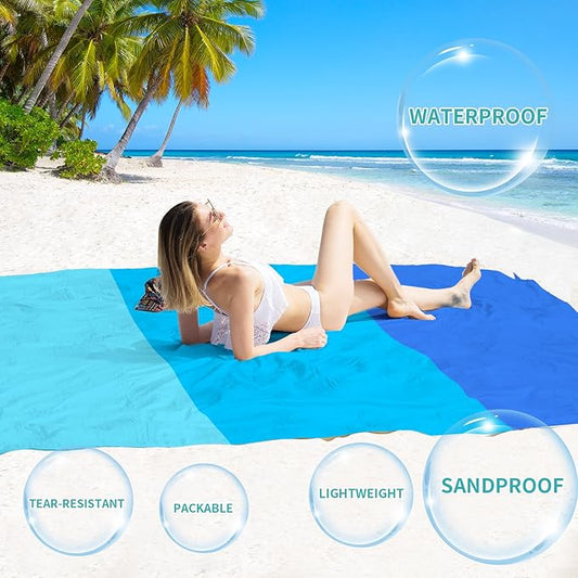 BYDOLL Beach Blanket Waterproof Sandproof 78''×81'' Suits1-4 Adults Compact Lightweight Oversized Sand-Free Blanket Large Picnic Mat for Beach Travel Camping Hiking