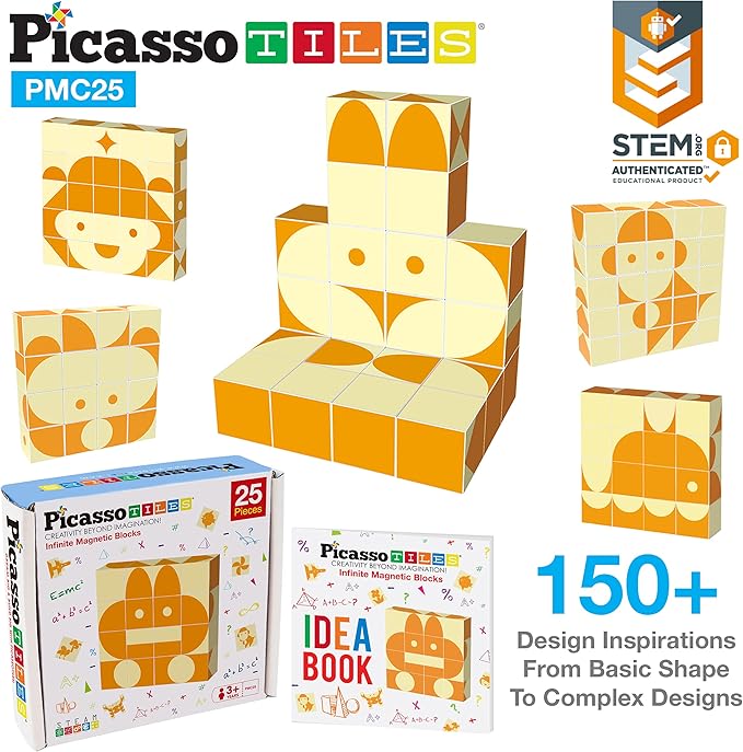 Picasso Cubes 25 Piece Magnetic Puzzle Game Magic Cube Puzzles Brain Teaser Set Kids Toy Magnet Pattern Block Matching Toys with Free Ideabook 150+ Inspirations Included STEM Learning Early Education