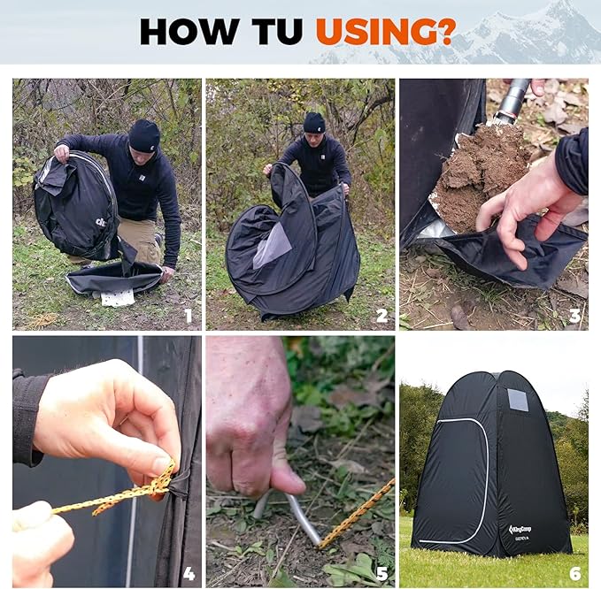 KingCamp Camping Shower Tent, Portable Outdoor Privacy Toilet & Changing Tent Windproof & Waterproof Easy Setup 1 or 2 Room Shelter with Shower Bag for Camping Hiking Beach