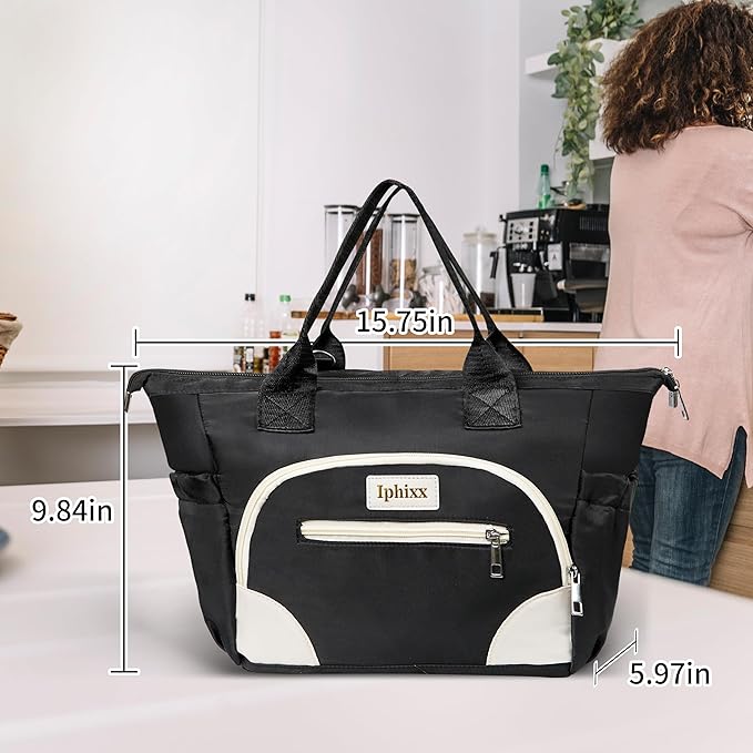 Lunch Bag Women Insulated Lunch Box for Adults - Leakproof Large Purse Lunch Tote Bags for Women with Adjustable Shoulder Strap Zipper Side Pockets for Work