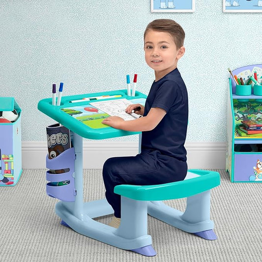 Bluey Draw and Play Desk by Delta Children – Includes 10 Markers and Coloring Book, Blue