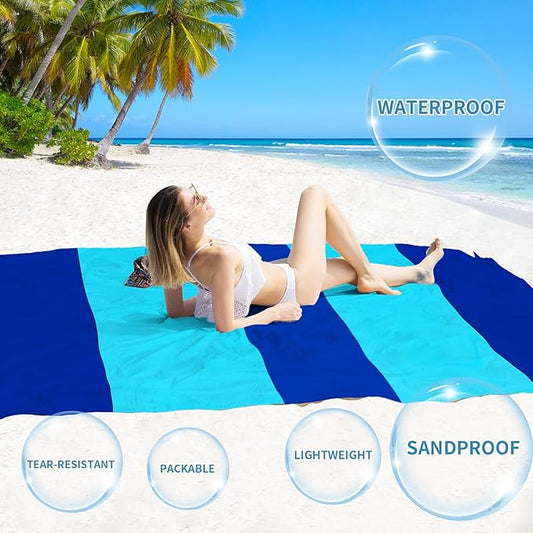 BYDOLL Beach Blanket Waterproof Sandproof 78''×81'' Suits1-4 Adults Compact Lightweight Oversized Sand-Free Blanket Large Picnic Mat for Beach Travel Camping Hiking