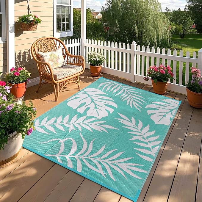 Outdoor Rugs Patio Camping Waterproof - 5x8 Plastic Straw Patio Rug Portable for Campers, Outside RVs Mat, Outdoor Area Carpet for Patios Clearance, Backyard Porch, Balcony, Picnic