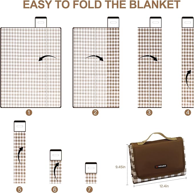 Picnic Blanket Outdoor Extra Large Picnic Mat 80"X60" Camping Blanket Beach Blanket Foldable Waterproof Sand Mat Hiking Travel Family Concerts(Brown)