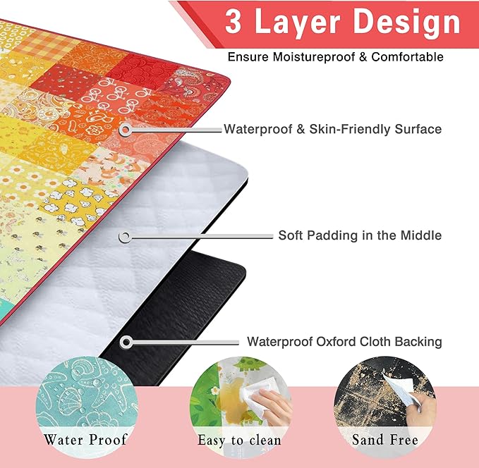 Extra Large Picnic Blankets Waterproof Foldable (60"x 80") Boho Beach Blanket Waterproof Sandproof,3-Layer Thicking Mat Outdoor Packable Camping Blanket