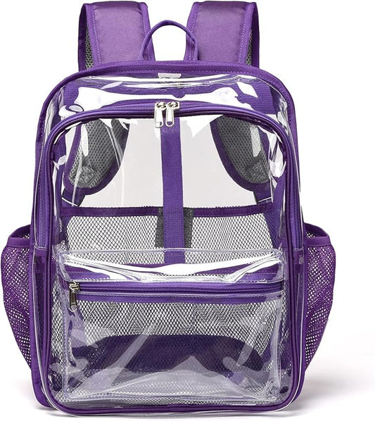 Clear Backpack,15 '' Clear Backpacks for School Heavy Duty PVC See Through Bag Waterproof Bookbag for Girls & Boys, Purple