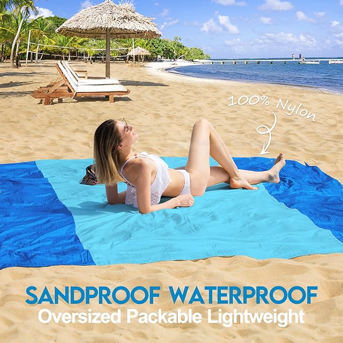 BYDOLL Nylon Beach Blanket Waterproof Sandproof Oversized 10'x9' Suits 1-8 Adults Sand Free Extra Large Blanket Lightweight Soft Picnic Mat for Beach Travel Camping