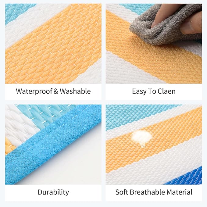 Outdoor Patio Plastic Rug Waterproof - Outdoor Rugs for Camper Outside, Rv, Porch Deck Clearance, Area Carpet for Outside, Balcony, Patio Decor, Blue & Yellow, 4x6 ft