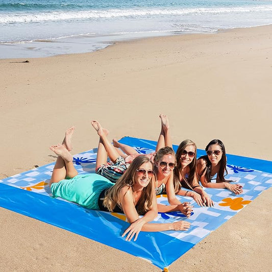 Sandproof Waterproof Beach Blanket, 80"x80" Large Beach Mat for 4-6 Adults, Lightweight Quick Dry Windproof Picnic Mat