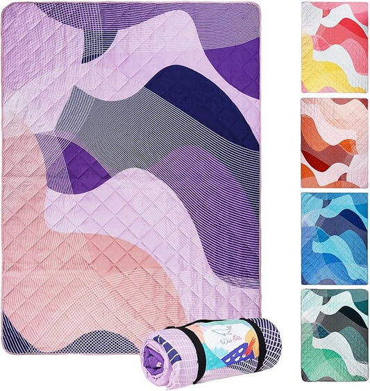 Whale Flotilla Extra Large Waterproof Picnic Blankets 60"x80", Foldable Lightweight Outdoor Blanket for Camping, Hiking, Traveling, Soft Portable Easy to Clean Picnic Mat for Beach Grass Park, Purple