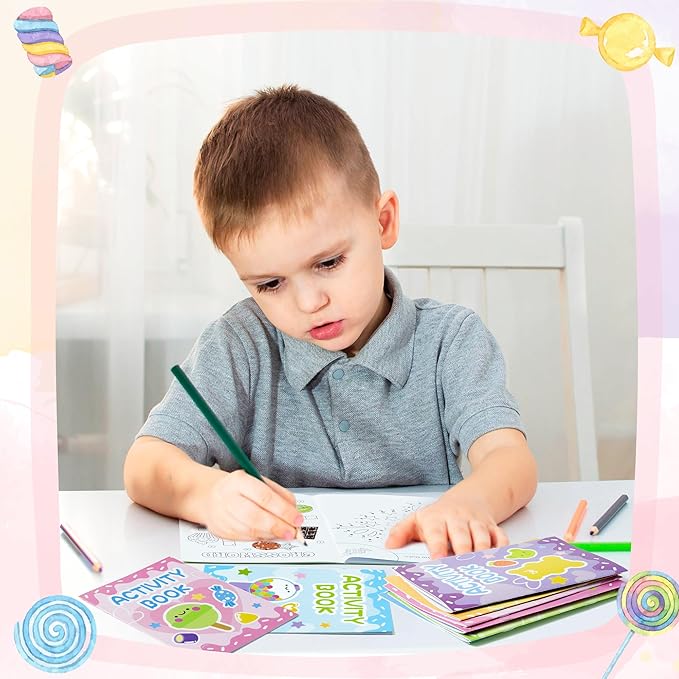 Candy Activity Books for Kids - 24Pcs Coloring Sweets Book Set Bulk Candy Search Mazes Word Scramble Games Mini Books for Birthday Candy Land Party Goodie Bags Stuffers School Classroom Favors