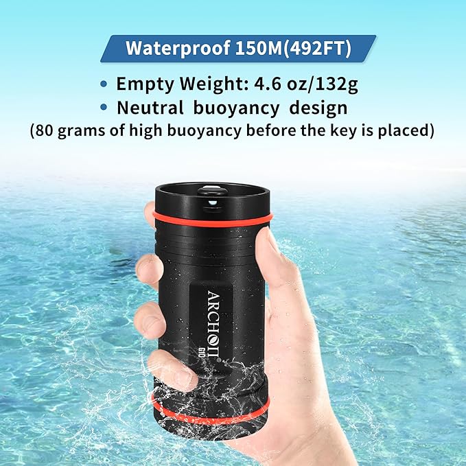 ARCHON Aluminum Alloy Waterproof Car Key Holder FOB Case, Keychain Dry Storage Box for Swimming,Diving Essential, Small Bag Kit for Boating