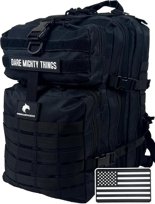 45L Elite Tactical Backpack | 3X Stronger Work & Military Backpack | Water Resistant and Heavy Duty | 3 Day MOLLE Bug Out Bag (Carbon Black)