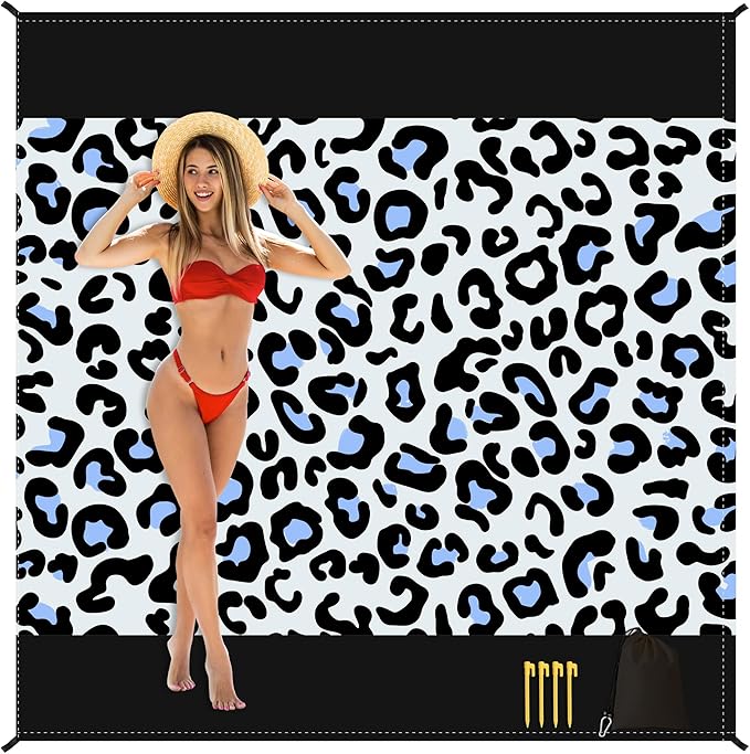 Sandproof Waterproof Beach Blanket, 80"x80" Large Beach Mat for 4-6 Adults, Lightweight Quick Dry Windproof Picnic Mat