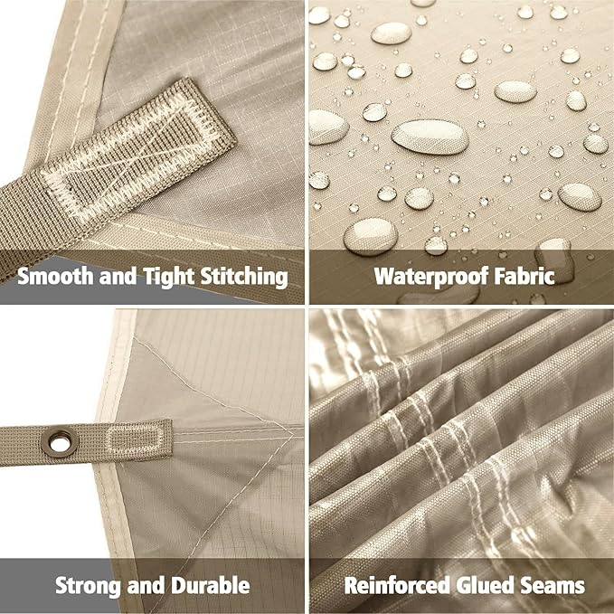 FREE SOLDIER Camping Tarp Waterproof Portable Multifunctional Outdoor Traveling Awning Backpacking Shelter Rain Tarp (Beige 10×10.5ft)
