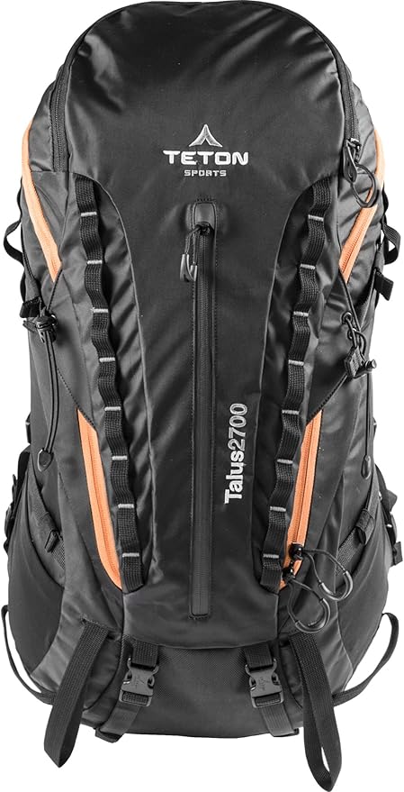 TETON Sports Talus 2700 Backpack - Multi-Day Backpack with Internal Frame - Adjustable Backpacking Gear with Integrated Rain Cover, Tent Poncho, Hydration Bladder Storage - Black, 44L, 26" x 11" x 9"