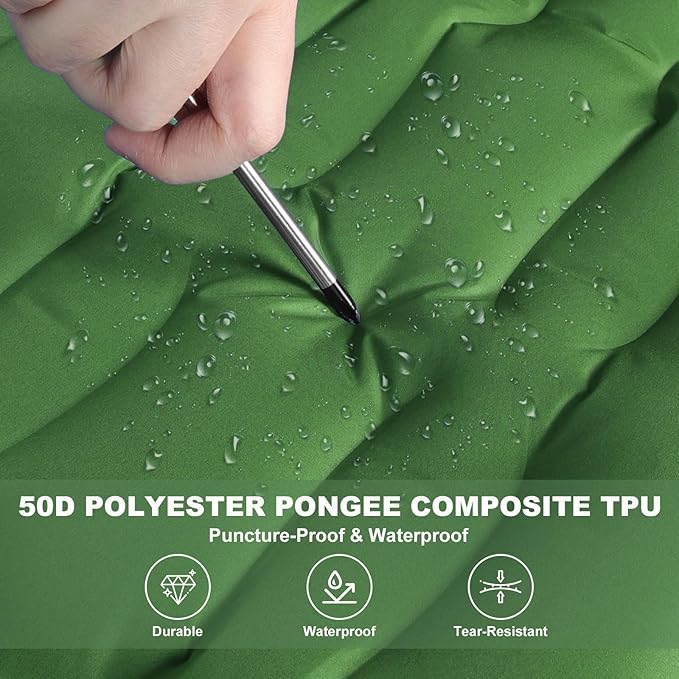 MINGPINHUIUS Camping Sleeping Pad with Pillow: Extra Thick 4.7 Inch Ultra-Light Self Inflating Air Mattress, Lightweight Compact Inflatable Sleep Mat for Backpacking, Hiking, Tent (Olive Green)