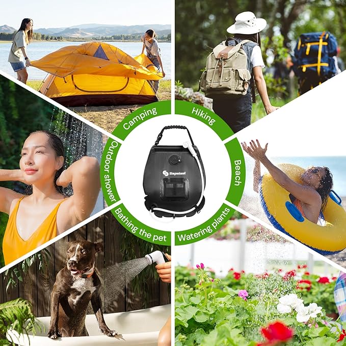 sapsisel Camping Shower Bag, 5 Gal/20L Solar Heating Camping Shower with Upgraded Hose and Shower Head,Portable Shower for Camping,Solar Shower